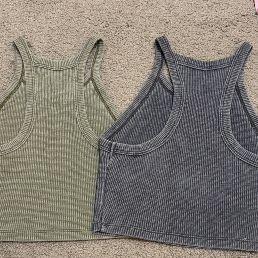 American Eagle Outfitters Olive and Charcoal Ribbed Crop Tops - Picture 2 of 2
